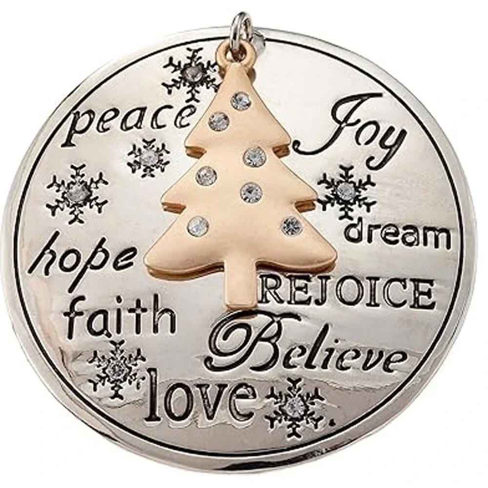 Christmas Tree Brooch Pin‎ Peace Joy Faith Love Believe Holiday Rhinestone